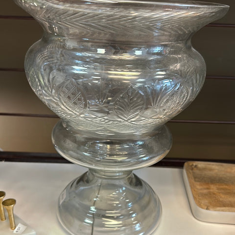 Etched Glass Footed Urn
