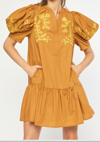 Apricot Embroidered Dress