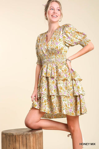 Satin Paisley Floral Tiered Dress