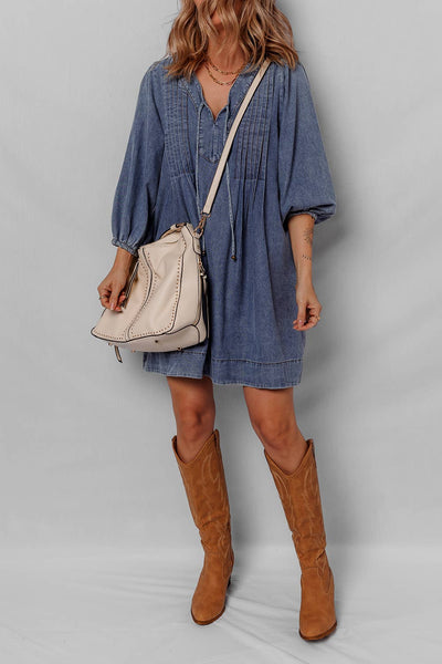 Denim Mini Dress: Sail Blue / S