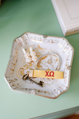 Gracefully Made Art - Chi Omega Embroidered Keychain, Sorority