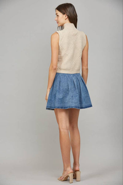 FATE -  KNIT HIGH NECK SWEATER TANK:TAUPE / M