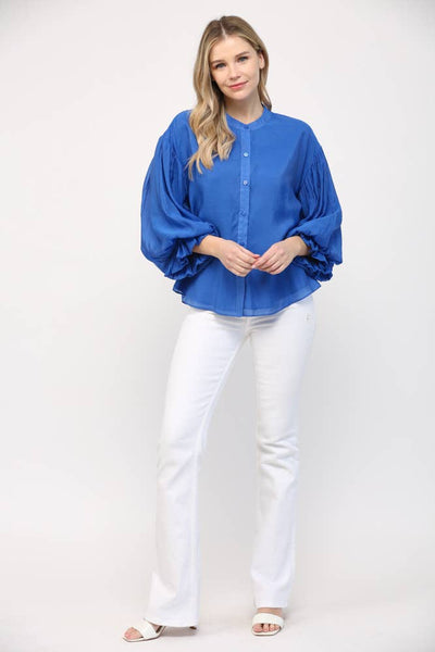 FATE - PUFF SLEEVE BUTTON DOWN SHIRT-Medium