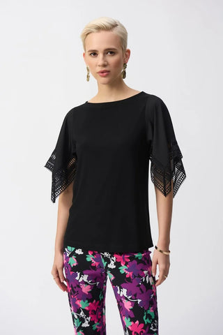 Silky Knit Straight Top w/Lace
