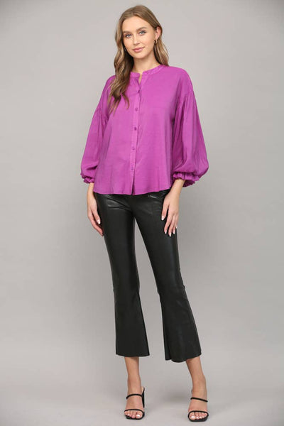 FATE - PUFF SLEEVE BUTTON DOWN SHIRT-Medium