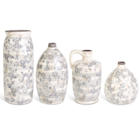 Ceramic Cream Crackle w/Gray Floral