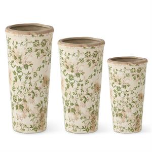 Cream & Green Floral Ceramic Pots