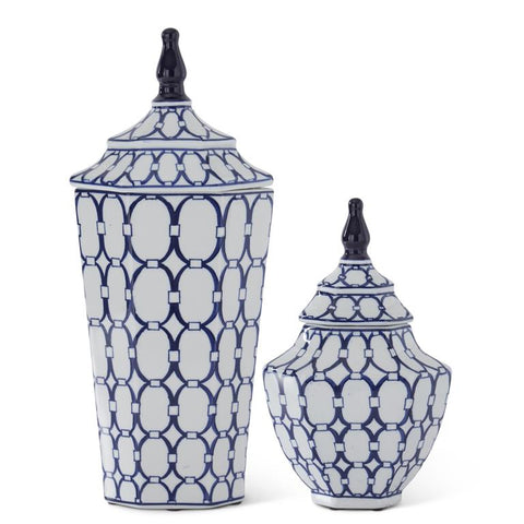 Blue & White Oval Print Lidded Container - each