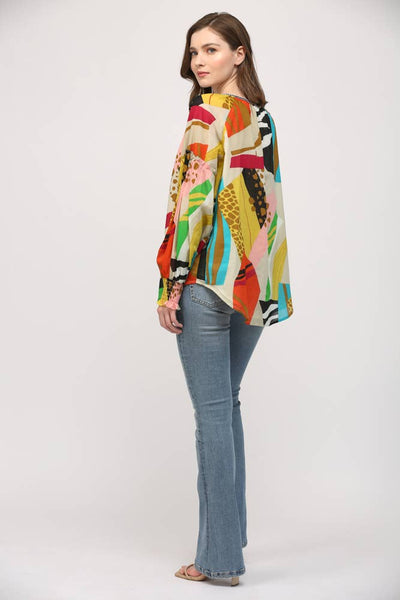FATE - COTTON VOILE FRONT TIE BLOUSE-LARGE