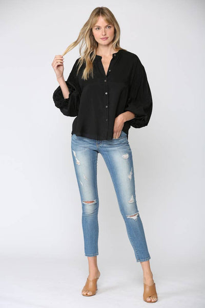 FATE - PUFF SLEEVE BUTTON DOWN SHIRT-Small