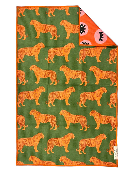 Crae.Home - Eye of the Tiger: Reversible Hand Towel: Orange/Cream/Green / 19x29 in / Hand Towel