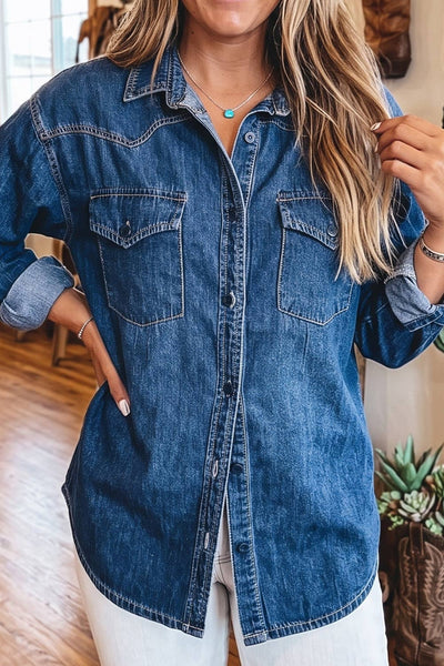 LDC Western Patch Pockets Tunic Length Denim Jacket