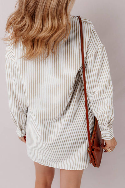 Stripe Long Sleeve Button Up Mini Shirt Dress / XL