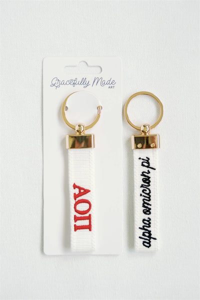Gracefully Made Art - Alpha Omicron Pi Embroidered Keychain, Sorority