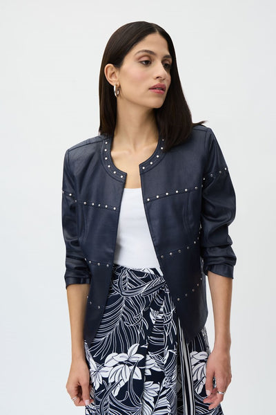 Navy Faux Leather Studded Jacket