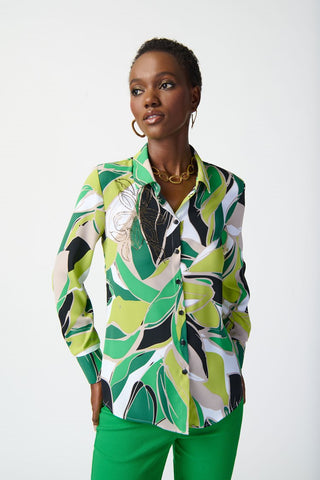 Tropical Print Woven Button Down Blouse