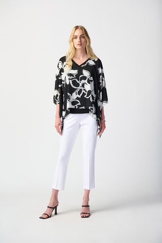Floral Print Georgette and Silky Knit Poncho