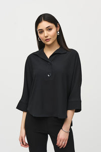 Woven Buttoned Collar Boxy Top