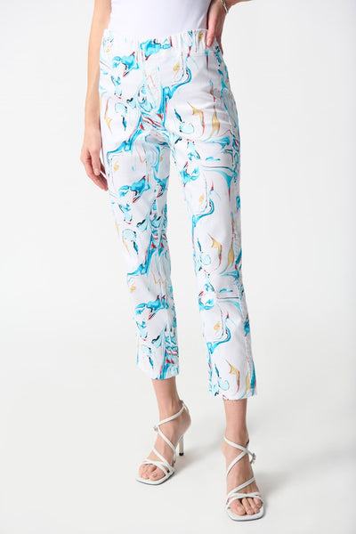 Denim Abstract Print Slim Cropped Pants