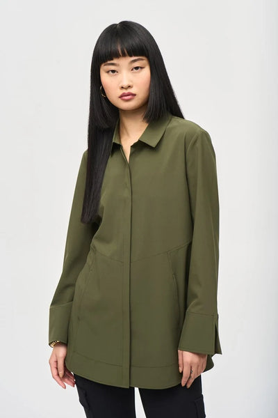 Woven Button-Down Blouse With Pockets - XL