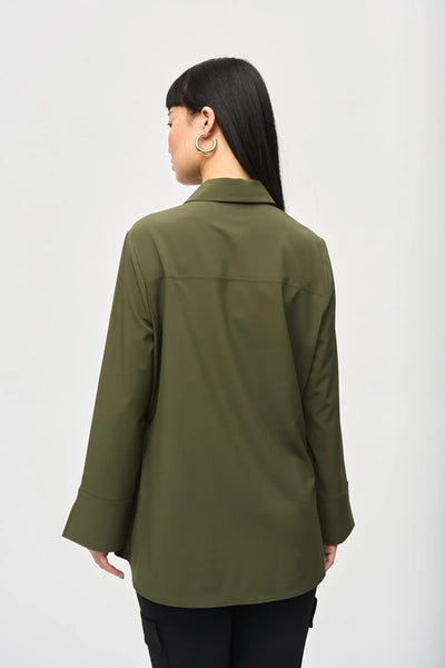 Woven Button-Down Blouse With Pockets - XL