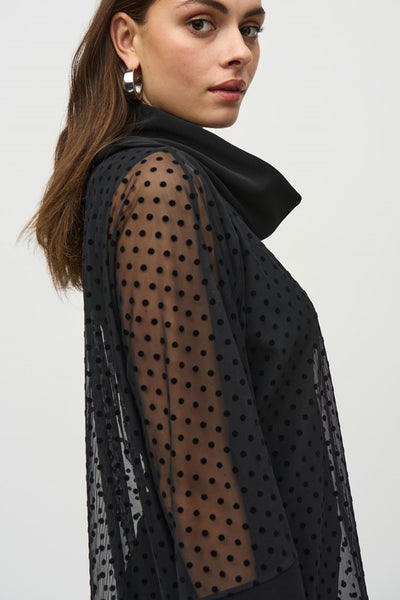 Dot Mesh And Silky Knit Layered Tunic