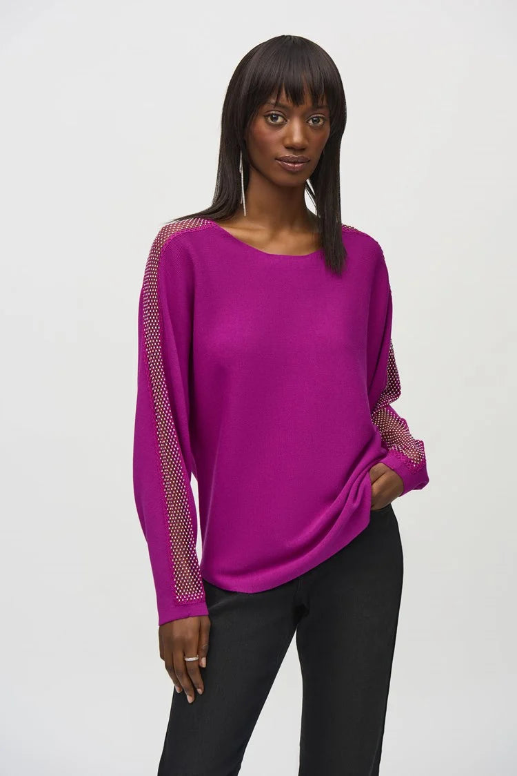 Sweater Knit Pullover with Lace & Sequin Trim