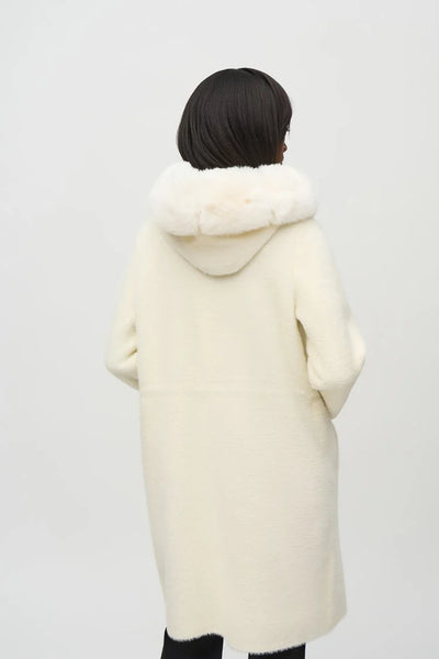 Sweater Knit and Faux Fur Hooded Coat