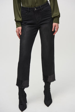 Straight Crop Denim Pants with Sequin Trim