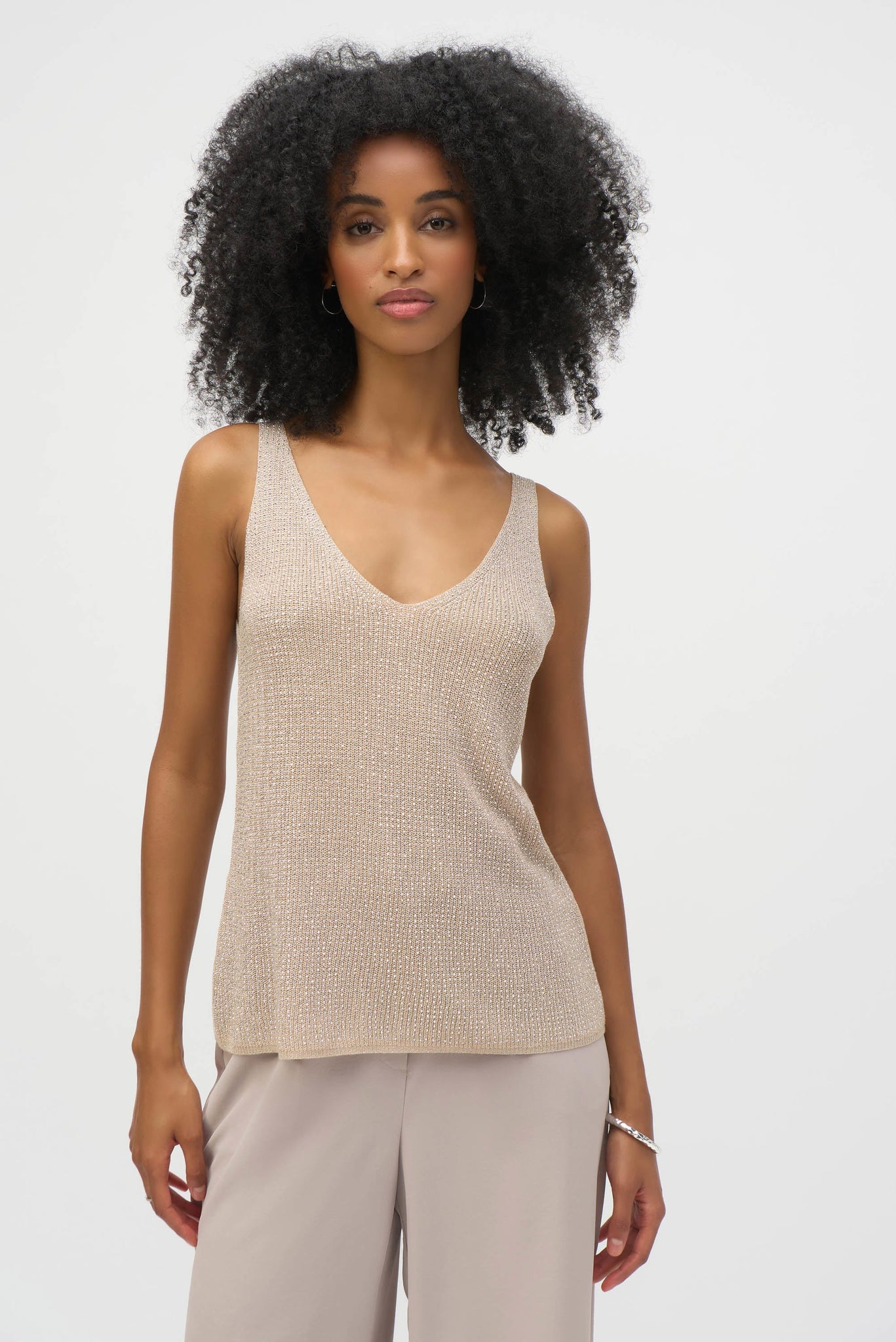Metallic Knitted Camisole w/ Rhinestones