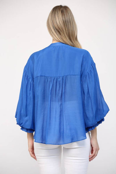 FATE - PUFF SLEEVE BUTTON DOWN SHIRT-Large
