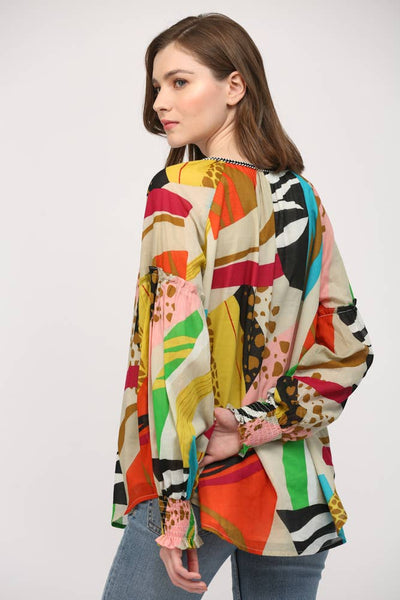 FATE - COTTON VOILE FRONT TIE BLOUSE-LARGE