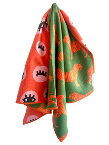 Crae.Home - Eye of the Tiger: Reversible Hand Towel: Orange/Cream/Green / 19x29 in / Hand Towel