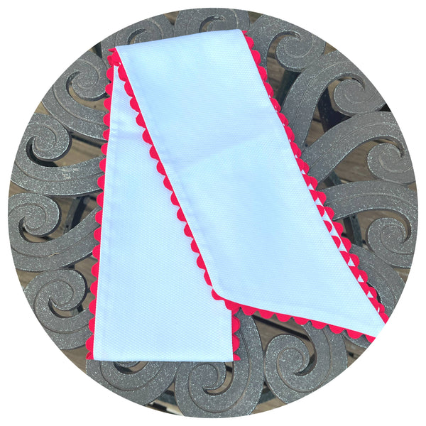 White Cotton Pique Sash with Trim: 54 inches / Red
