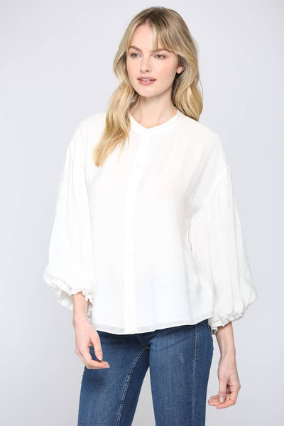FATE - PUFF SLEEVE BUTTON DOWN SHIRT-Small
