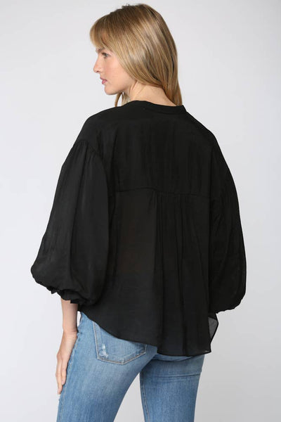 FATE - PUFF SLEEVE BUTTON DOWN SHIRT-Small