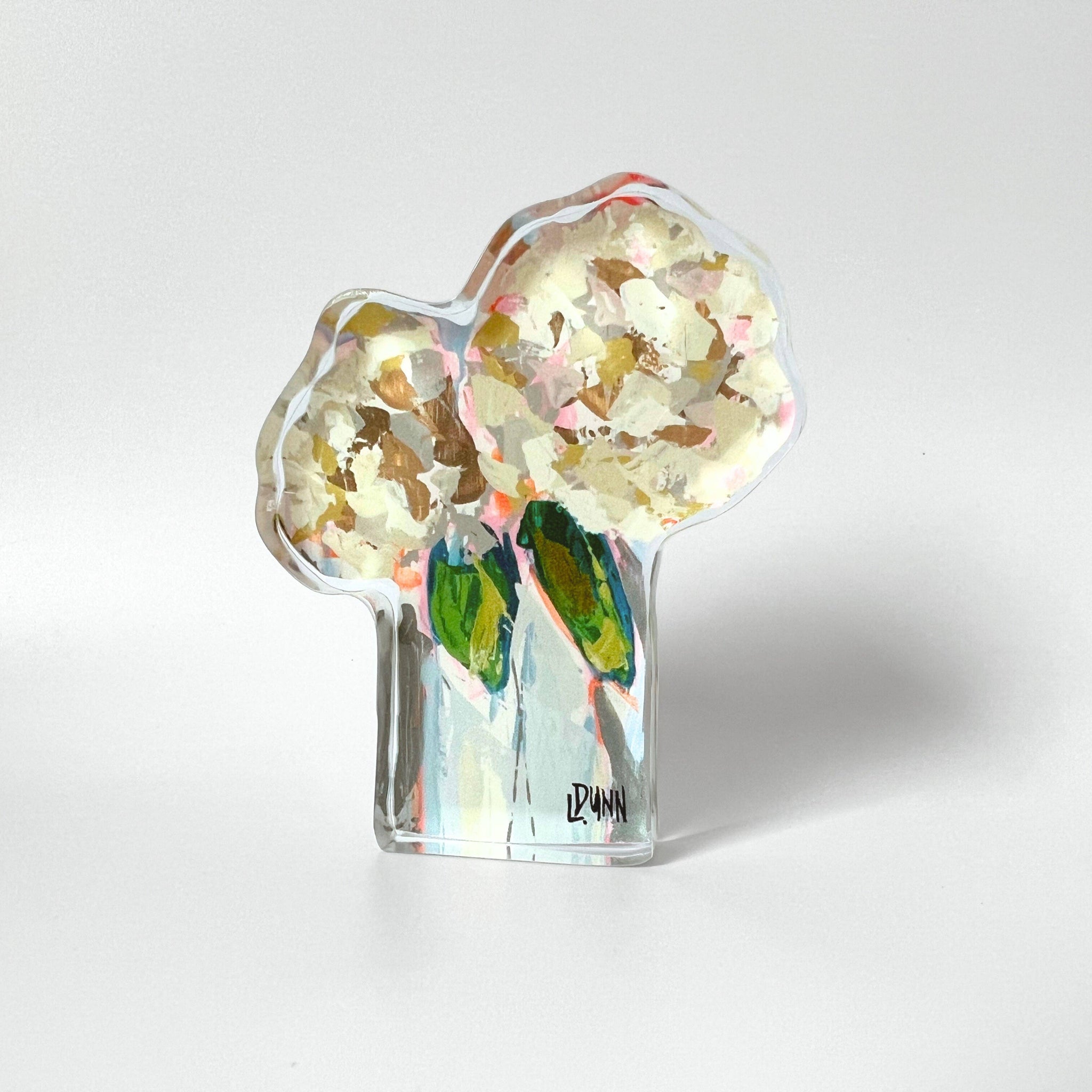 Lauren Dunn - Two Hydrangea Blooms Acrylic Block: Large Block