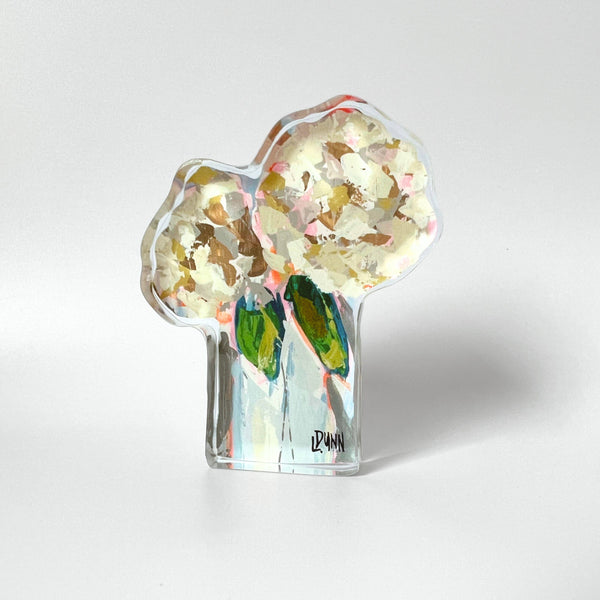 Lauren Dunn - Two Hydrangea Blooms Acrylic Block: Large Block