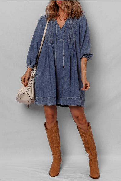 Denim Mini Dress: Sail Blue / L