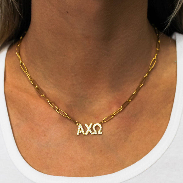 Rhinestone Sorority Necklace: ALPHA DELTA PI