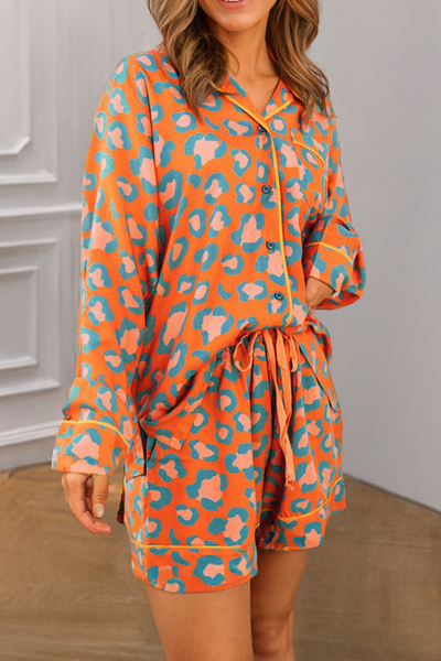 Leopard Print Pajama Set: Orange / M