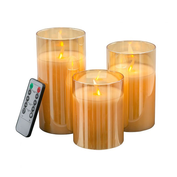 S/3 Real Flame-Effect LED Wax Candles Light With Remote Timer