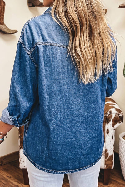 LDC Western Patch Pockets Tunic Length Denim Jacket