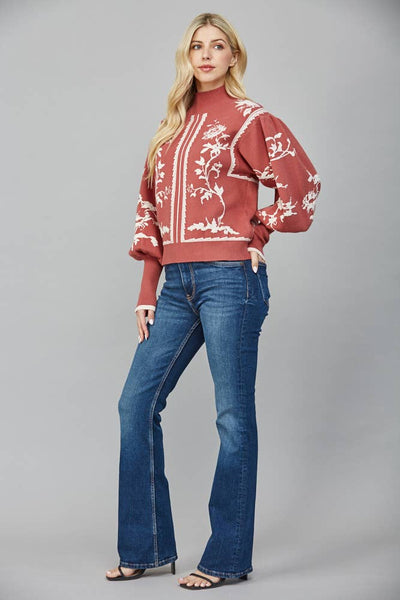 MOCK NECK SWEATER : RED BEAN / L