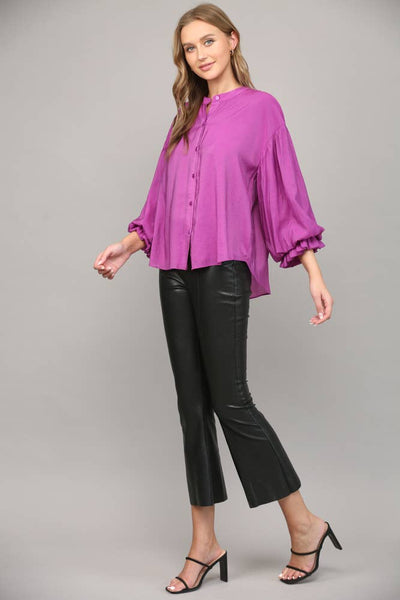 FATE - PUFF SLEEVE BUTTON DOWN SHIRT-Large