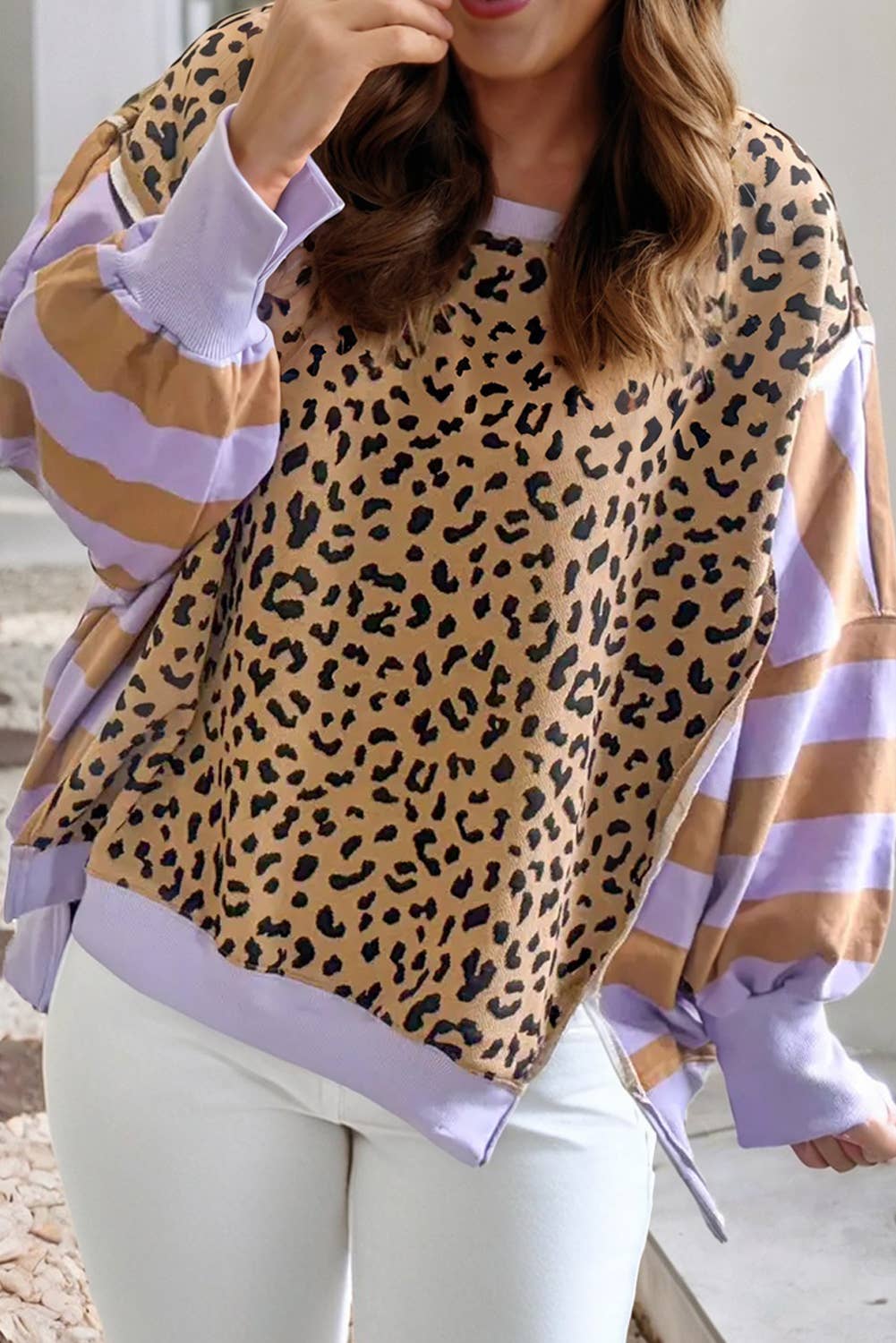 Leopard Striped Sweatshirt: S
