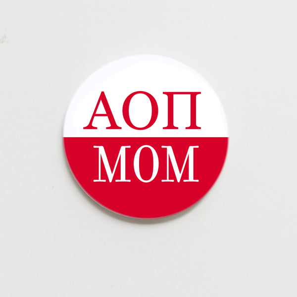 Good Vibez Collegiate (M&V Greek Designs) - Alpha Omicron Pi Parent Button - 2.25 inch: Mom