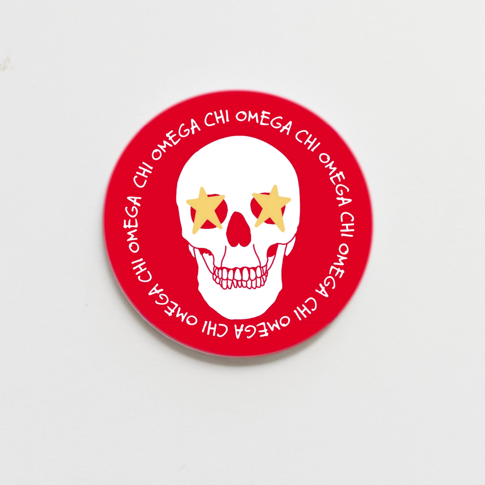 Good Vibez Collegiate (M&V Greek Designs) - Chi Omega Greek Skull Button - 3.00 inch