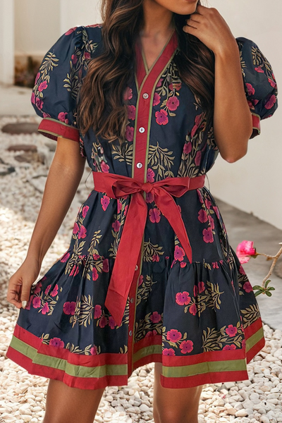 Kady - Colorblock Shift Floral Mini Dress: private lable