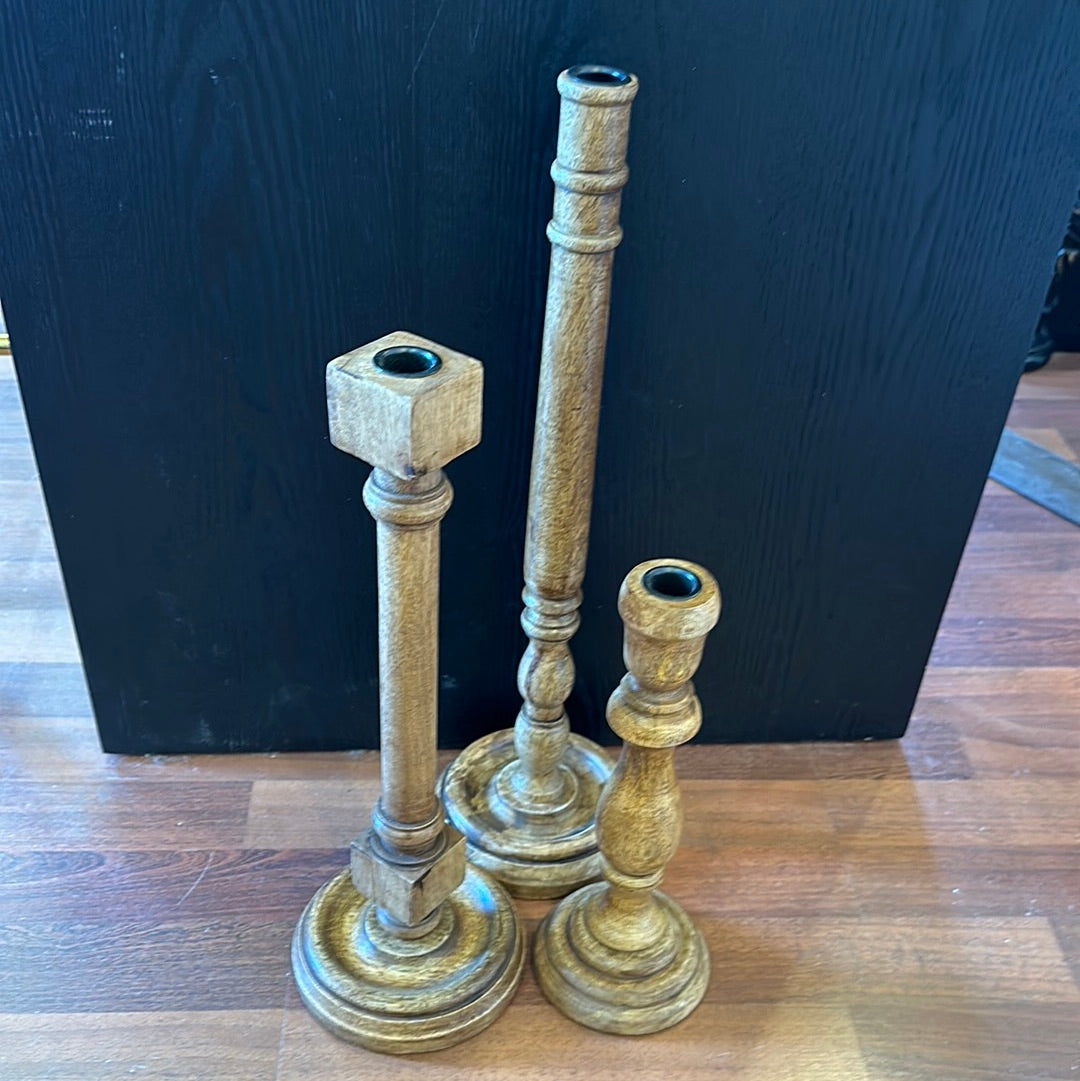 Wood Taper Candle Holder Set